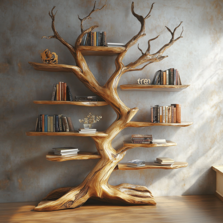 Elarith Sculpted Solid Wood Tree Bookshelf - Timberustic Tree Bookshelf
