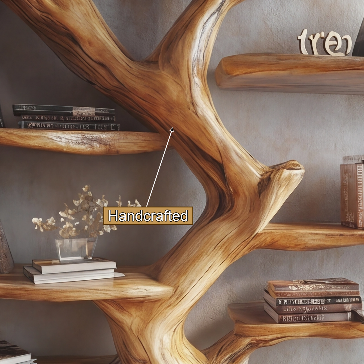 Elarith Sculpted Solid Wood Tree Bookshelf - Timberustic Tree Bookshelf