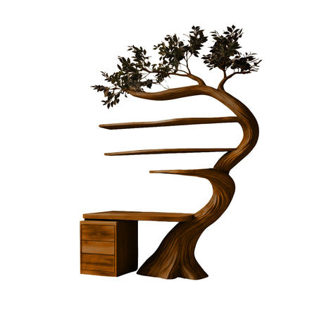 Elarivyn Sculpted Solid Wood Tree Bookshelf with Drawers Brown - Timberustic Tree Bookshelf
