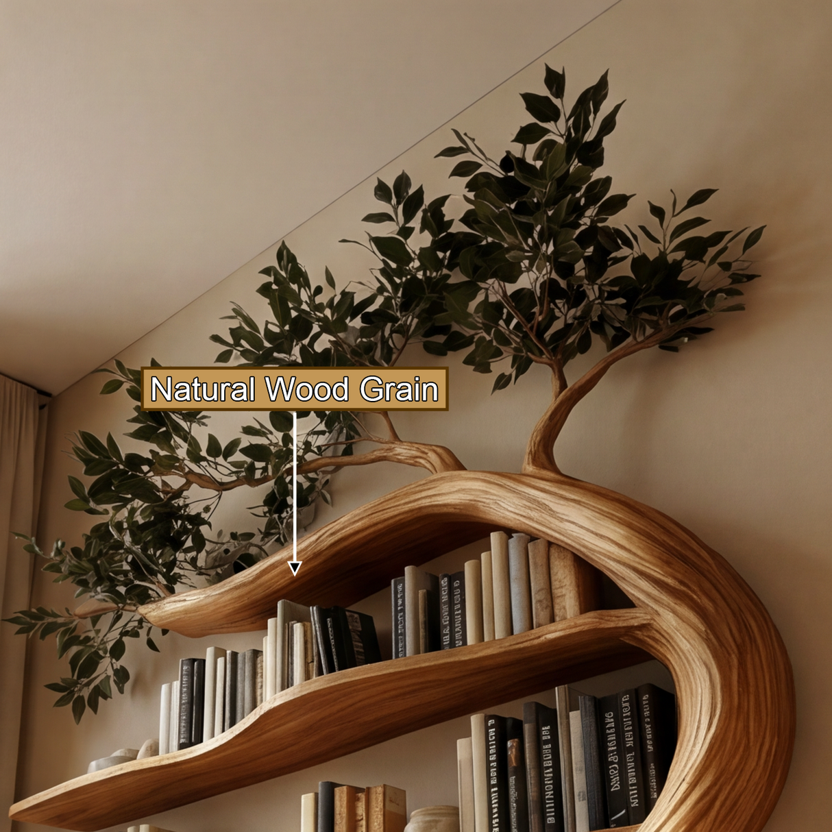 Elarivyn Sculpted Solid Wood Tree Bookshelf with Drawers - Timberustic Tree Bookshelf
