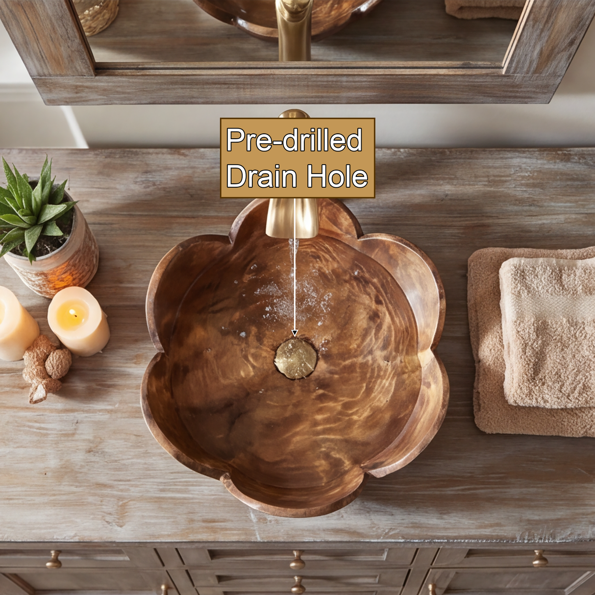 Elarose Handcrafted Solid Wood Flower Vessel Sink - Timberustic Vessel Sinks