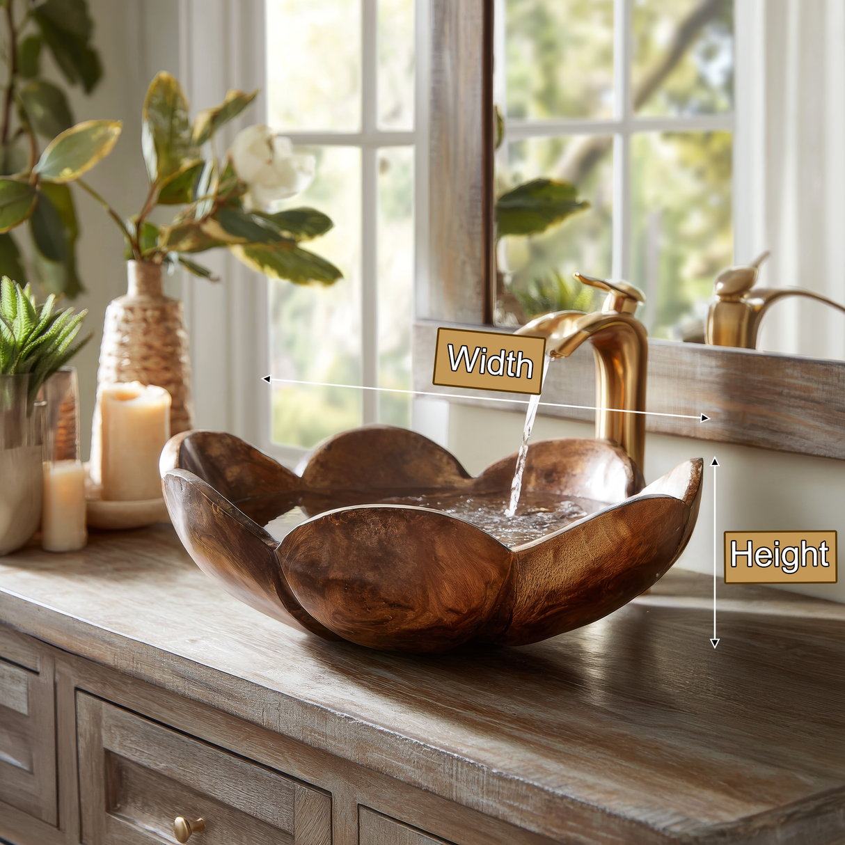 Elarose Handcrafted Solid Wood Flower Vessel Sink - Timberustic Vessel Sinks