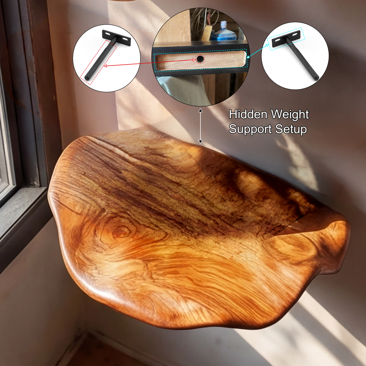 Elarune Live Edge Solid Wood Mushroom Floating Shelf SPA349342 - Timberustic Floating Shelf