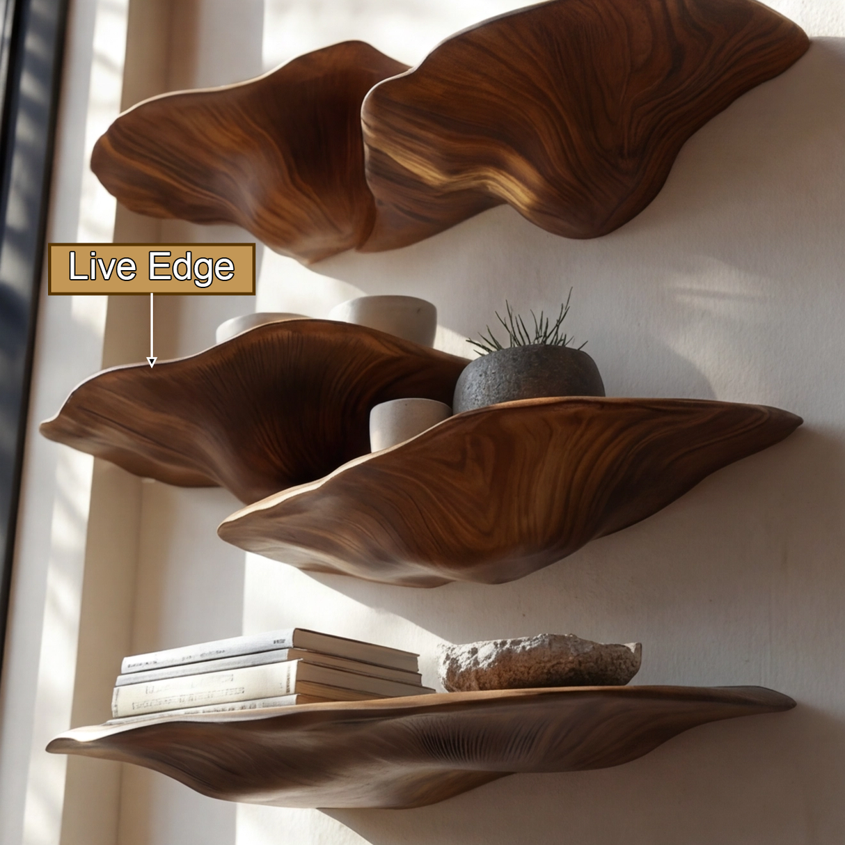 Elarvyn Sculpted Solid Wood Mushroom Floating Shelf - Timberustic Floating Shelf