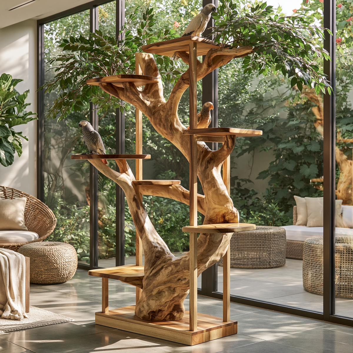Elarwood Handcrafted Tree Branch Parrot Stand - Timberustic Tree Branch Parrot Stand