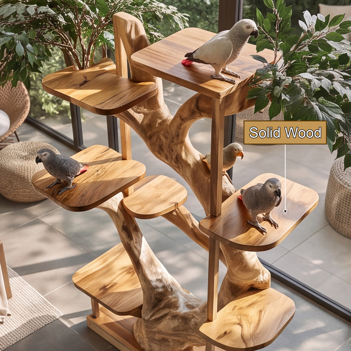 Elarwood Handcrafted Tree Branch Parrot Stand - Timberustic Tree Branch Parrot Stand