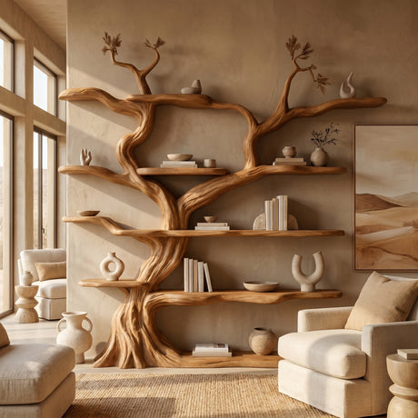 Elarwood Sculpted Solid Wood Tree Bookshelf Brown - Timberustic Tree Bookshelf