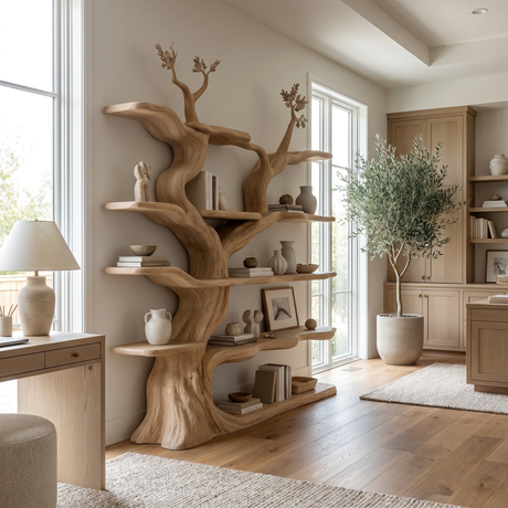 Elarwood Sculpted Solid Wood Tree Bookshelf Natural Oak - Timberustic Tree Bookshelf