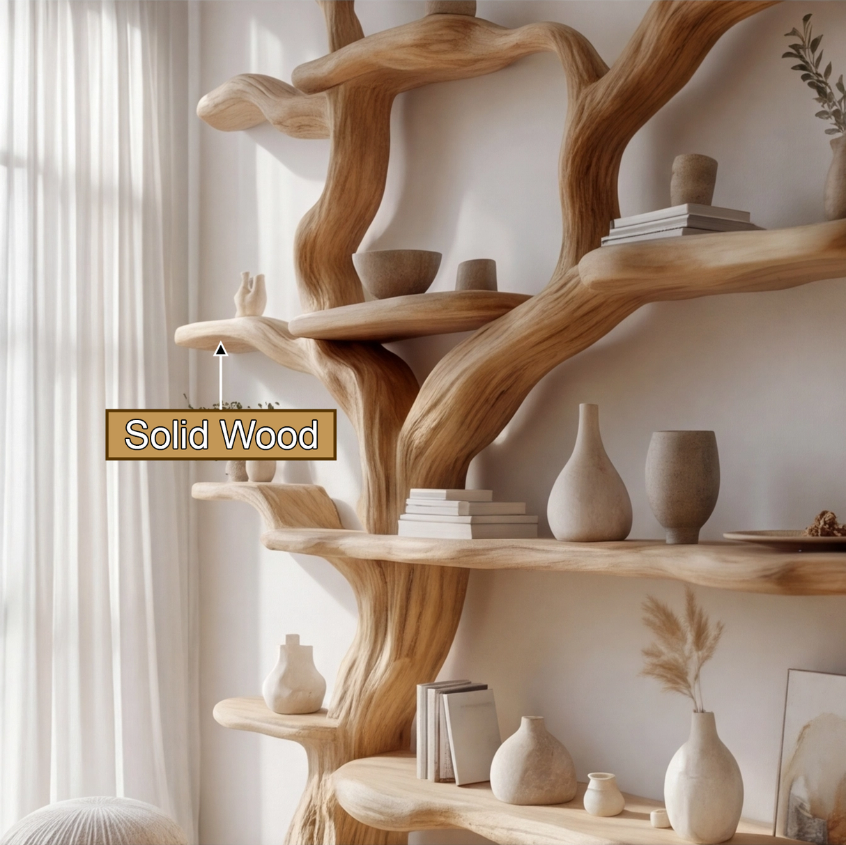 Elarwood Sculpted Solid Wood Tree Bookshelf - Timberustic Tree Bookshelf