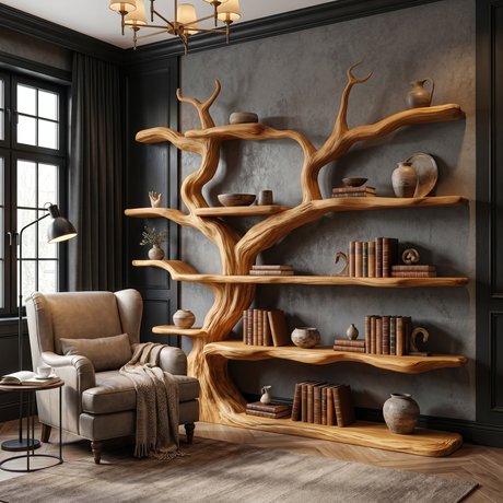 Elarwood Sculpted Solid Wood Tree Bookshelf Teak - Timberustic Tree Bookshelf