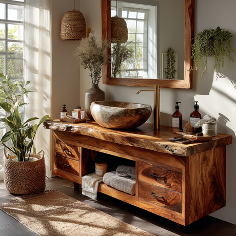Eldara Live Edge Solid Wood Freestanding Bathroom Vanity with Drawers - Timberustic Freestanding Bathroom Vanity with Drawers