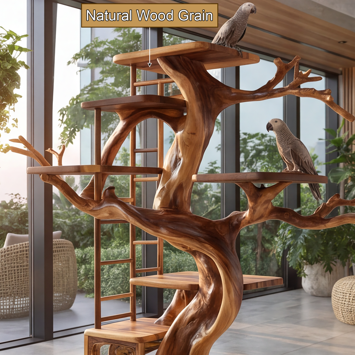Elderglen Handcrafted Tree Branch Parrot Stand - Timberustic Tree Branch Parrot Stand