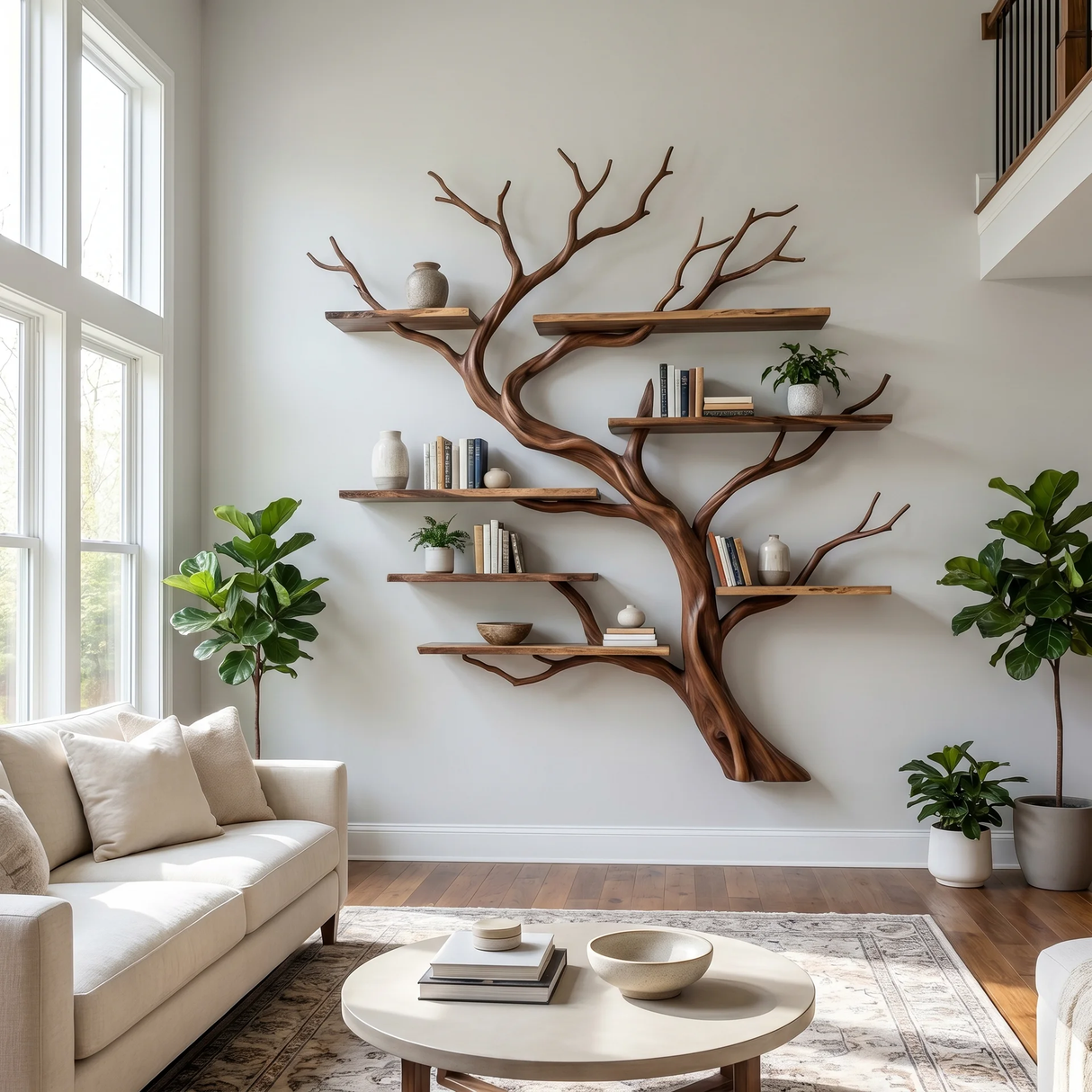 Eldergrove Handcrafted Solid Wood Floating Tree Bookshelf