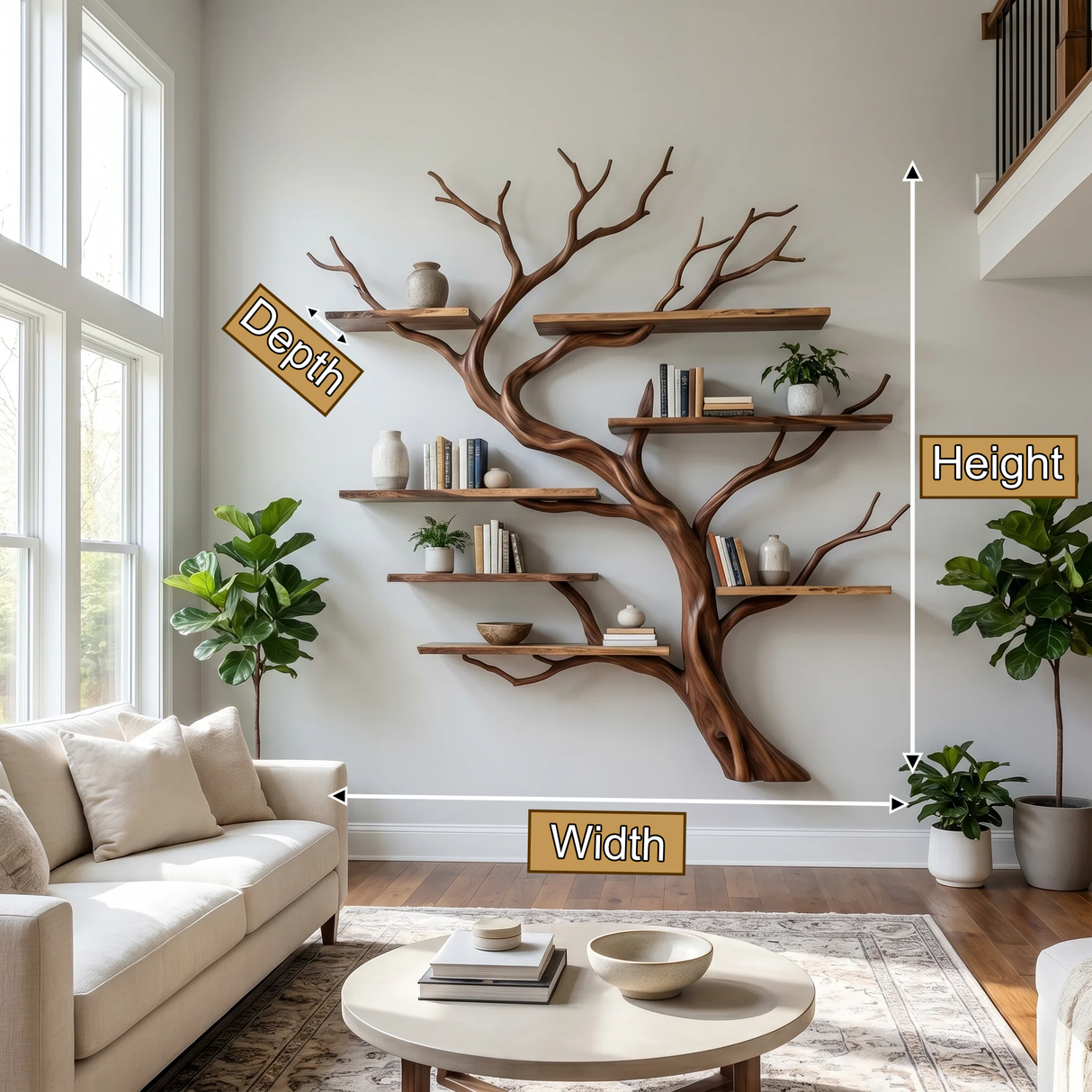 Eldergrove Handcrafted Solid Wood Floating Tree Bookshelf