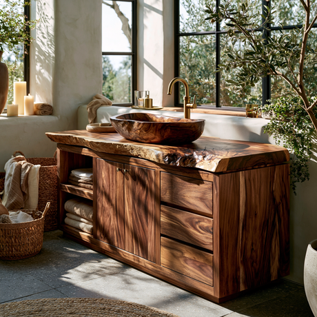 Eldoran Live Edge Solid Wood Freestanding Bathroom Vanity with Drawers - Timberustic Freestanding Bathroom Vanity with Drawers