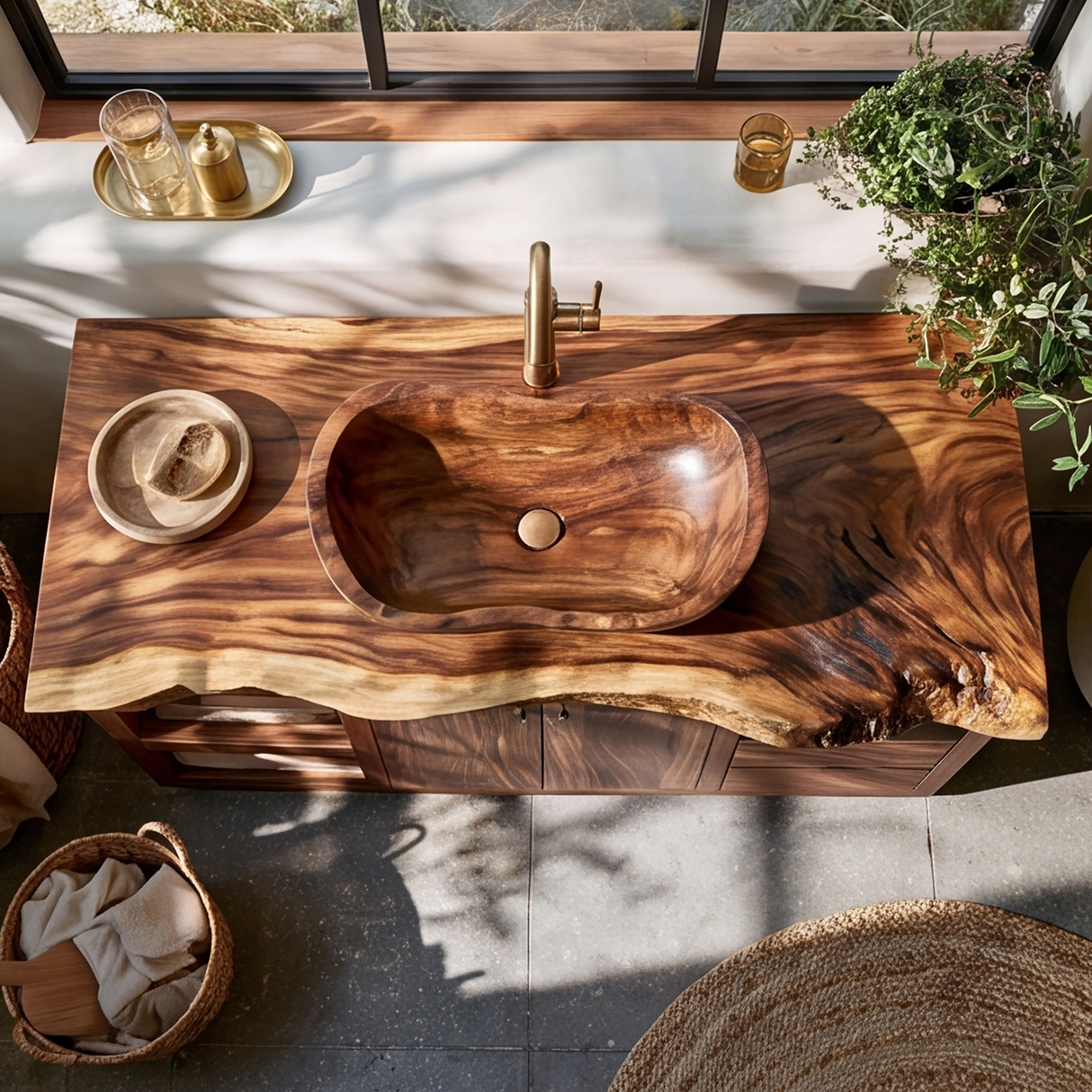 Eldoran Live Edge Solid Wood Freestanding Bathroom Vanity with Drawers