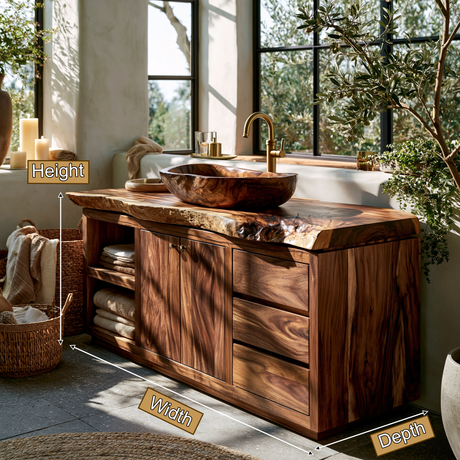 Eldoran Live Edge Solid Wood Freestanding Bathroom Vanity with Drawers