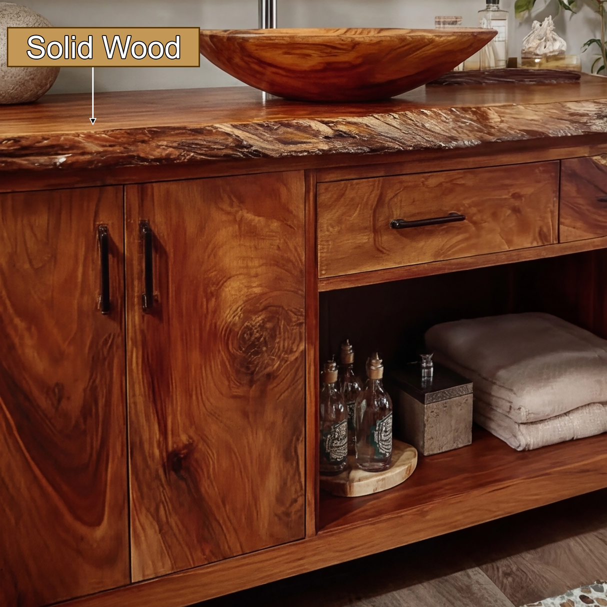 Eldorin Live Edge Solid Wood Freestanding Bathroom Vanity with Cabinet - Timberustic Freestanding Bathroom Vanity with Cabinet