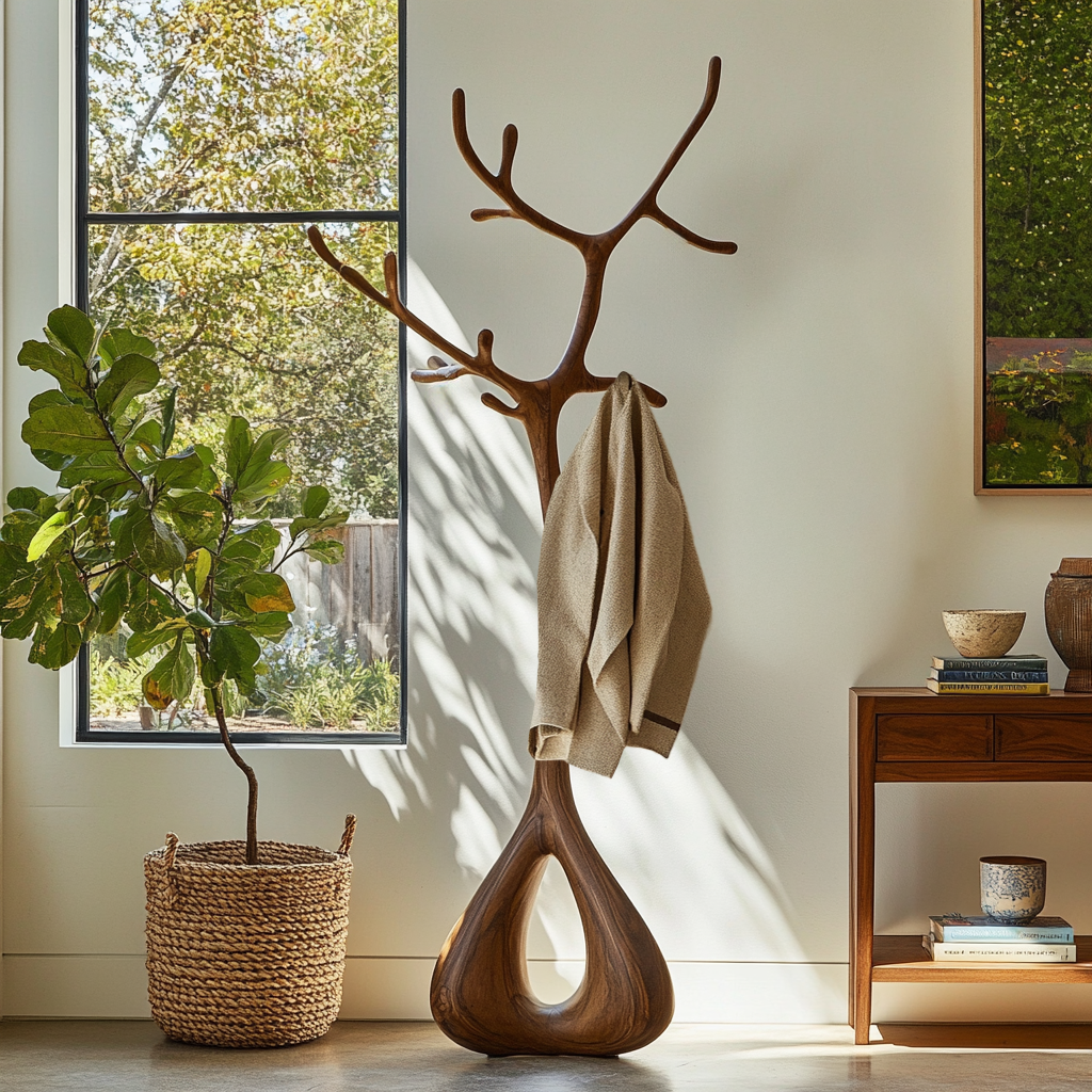 Eldorin Sculpted Solid Wood Tree Coat Rack, Handcrafted Entryway Coat ...