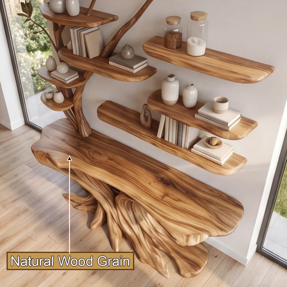Eldorin Treeform Sculpted Solid Wood Console Table with Shelves ...