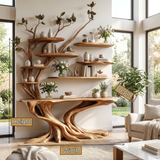 Eldorin Treeform Sculpted Solid Wood Console Table with Shelves - Timberustic Console Table with Shelves