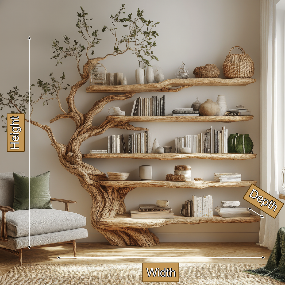 Eldorwyn Sculpted Solid Wood Tree Bookshelf - Timberustic Tree Bookshelf