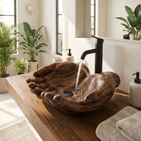 Eldovar Handcrafted Solid Wood Hands-Shaped Vessel Sink - Timberustic Vessel Sinks