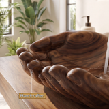 Eldovar Handcrafted Solid Wood Hands-Shaped Vessel Sink