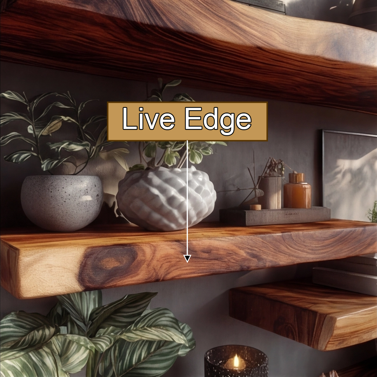 Eldran Live Edge Solid Wood Floating Shelf - Timberustic Floating Shelf