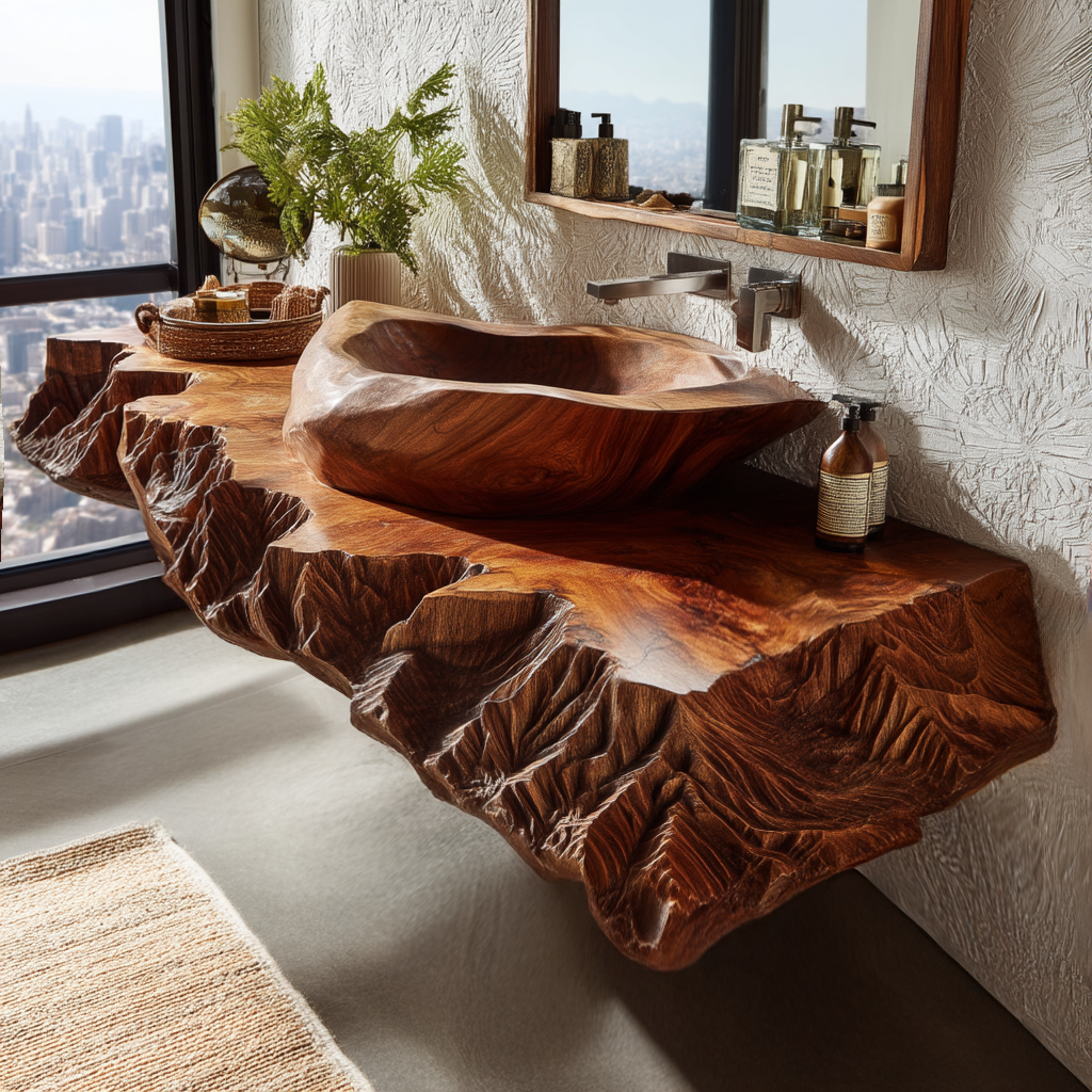 Eldran Sculpted Edge Solid Wood Floating Bathroom Vanity - Timberustic Floating Bathroom Vanity