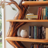Eldrasyl Handcrafted Sculpted Solid Wood Tree Bookshelf with Drawers SPA235732