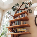 Eldrasyl Handcrafted Sculpted Solid Wood Tree Bookshelf with Drawers SPA235732