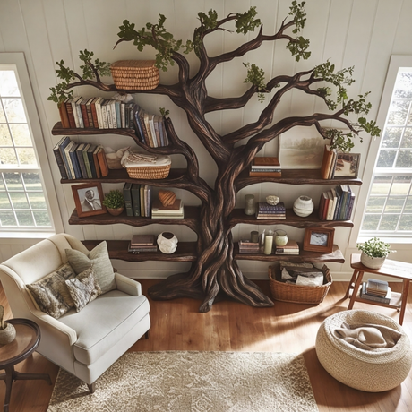 Eldrathen Sculpted Solid Wood Tree Bookshelf - Timberustic Tree Bookshelf