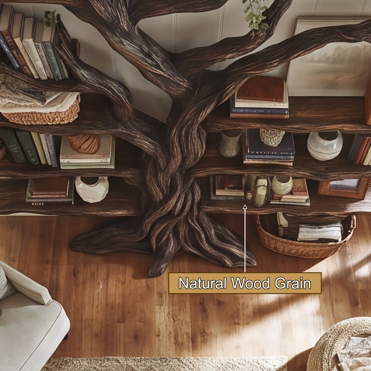 Eldrathen Sculpted Solid Wood Tree Bookshelf - Timberustic Tree Bookshelf