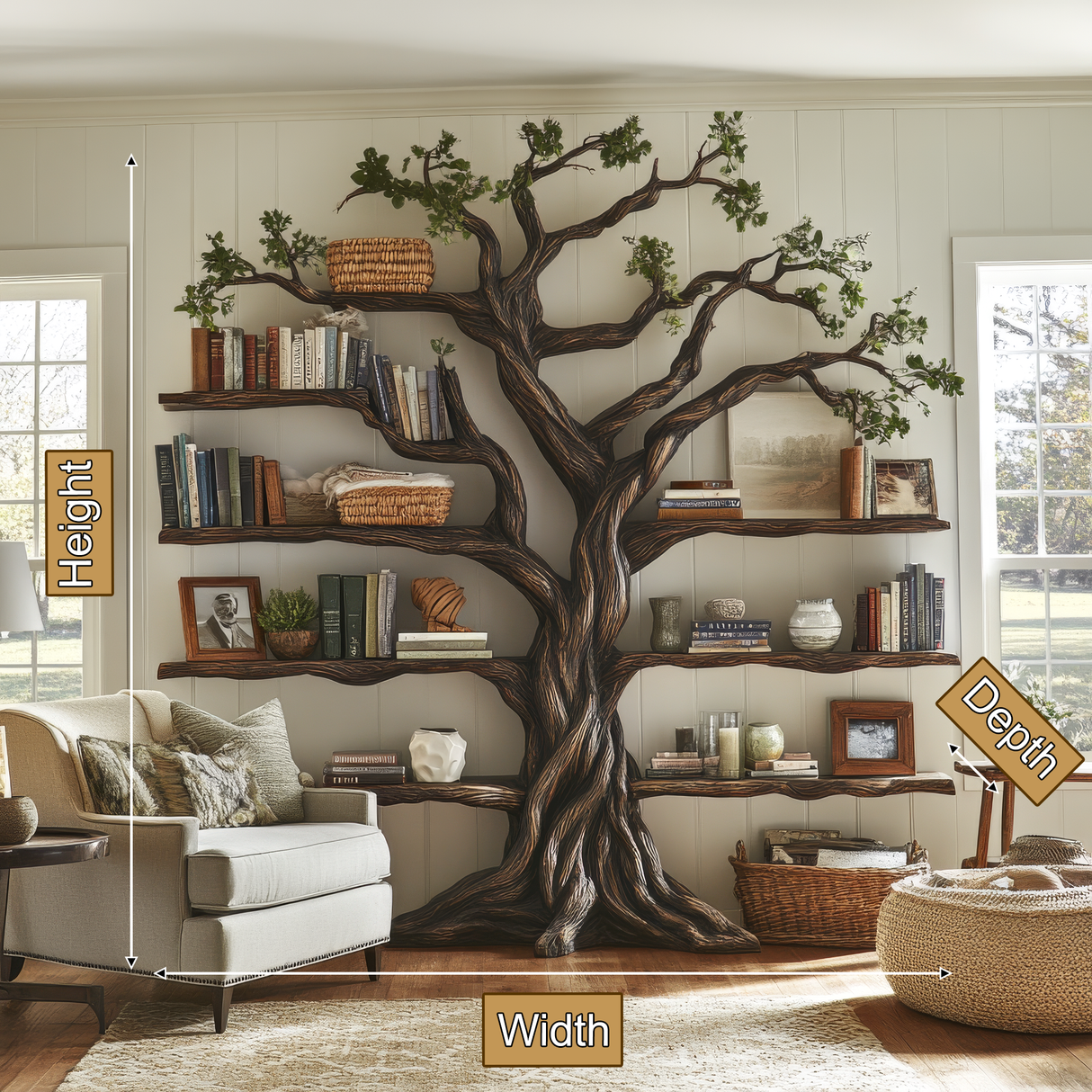 Eldrathen Sculpted Solid Wood Tree Bookshelf - Timberustic Tree Bookshelf