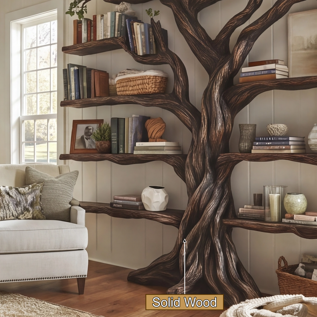 Eldrathen Sculpted Solid Wood Tree Bookshelf - Timberustic Tree Bookshelf