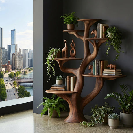 Eldrava Handcrafted Solid Wood Tree Bookshelf - Timberustic Tree Bookshelf
