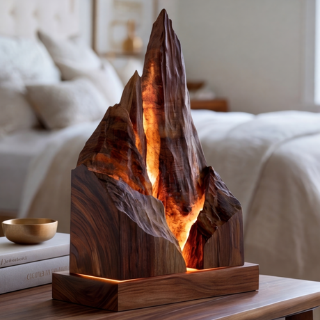 Eldraven Sculpted Solid Wood Mountain Table Lamp - Timberustic Table Lamp