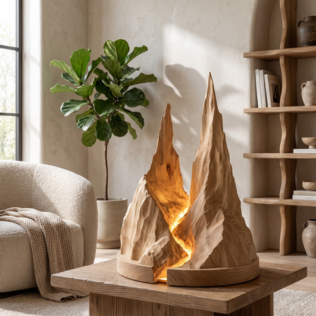 Eldravyn Sculpted Mountain Table Lamp Natural Oak - Timberustic Table Lamp