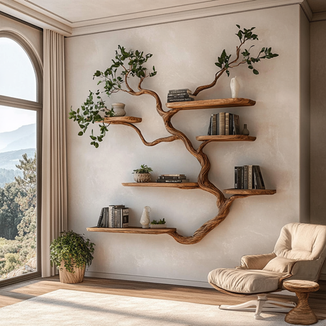Eldrion Handcrafted Solid Wood Floating Tree Bookshelf - Timberustic Floating Tree Bookshelf
