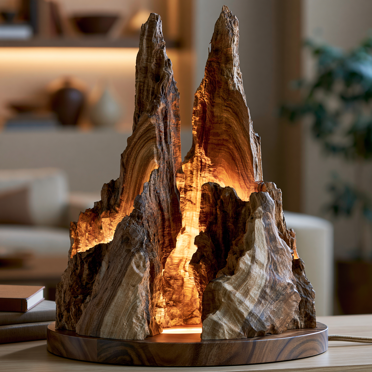 Eldrith Sculpted Solid Wood Mountain Table Lamp