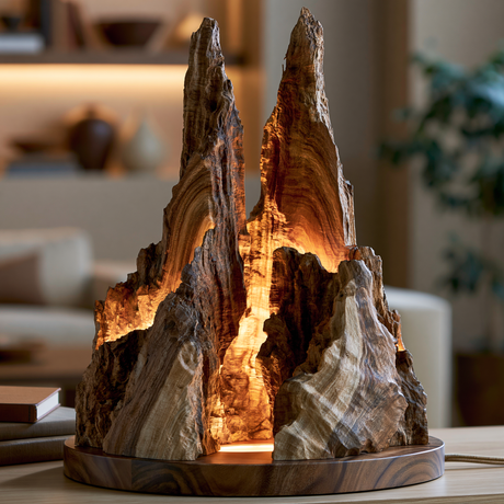 Eldrith Sculpted Solid Wood Mountain Table Lamp - Timberustic Table Lamp