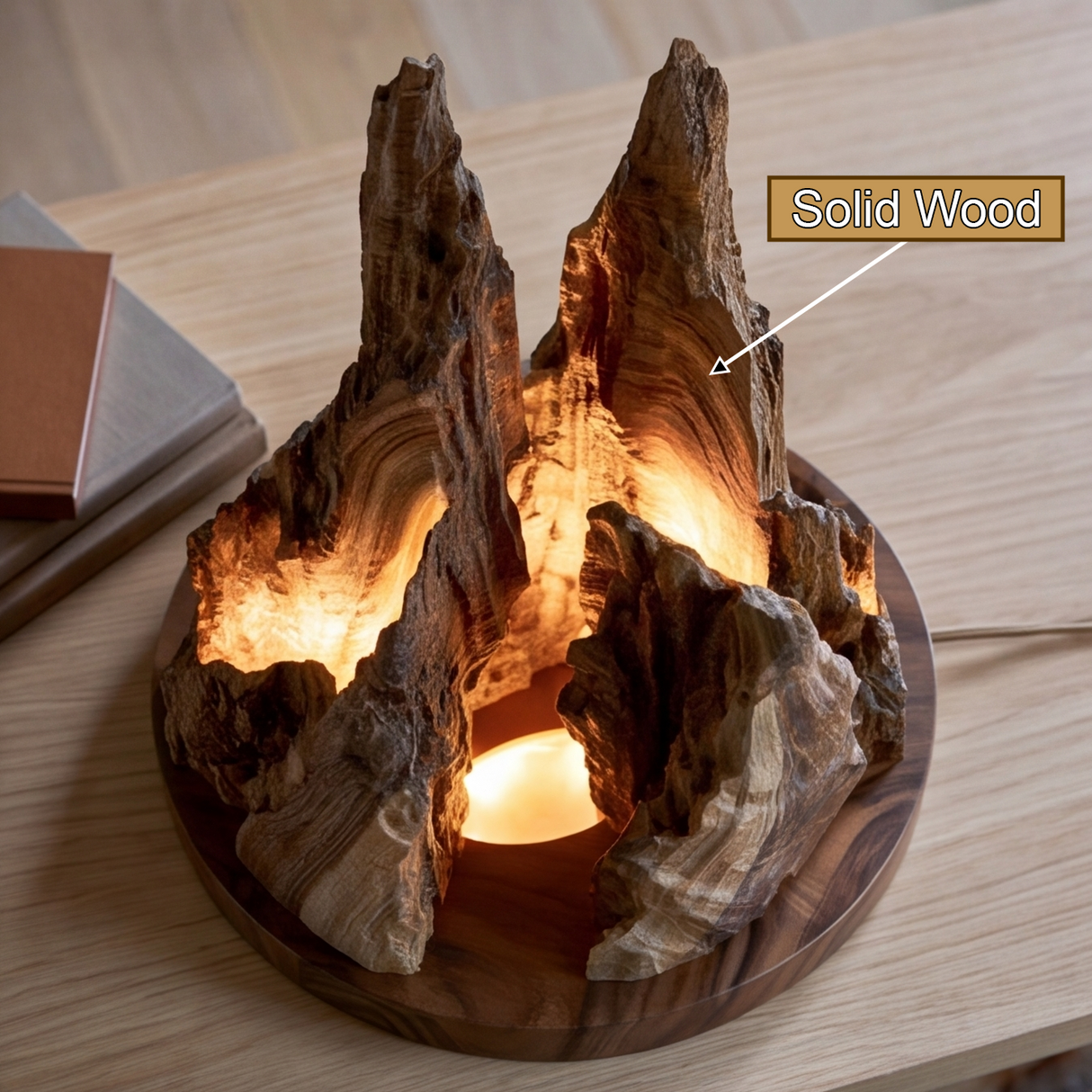 Eldrith Sculpted Solid Wood Mountain Table Lamp