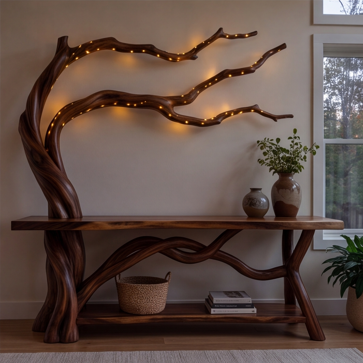 Eldrosen Sculpted Solid Wood Console Table