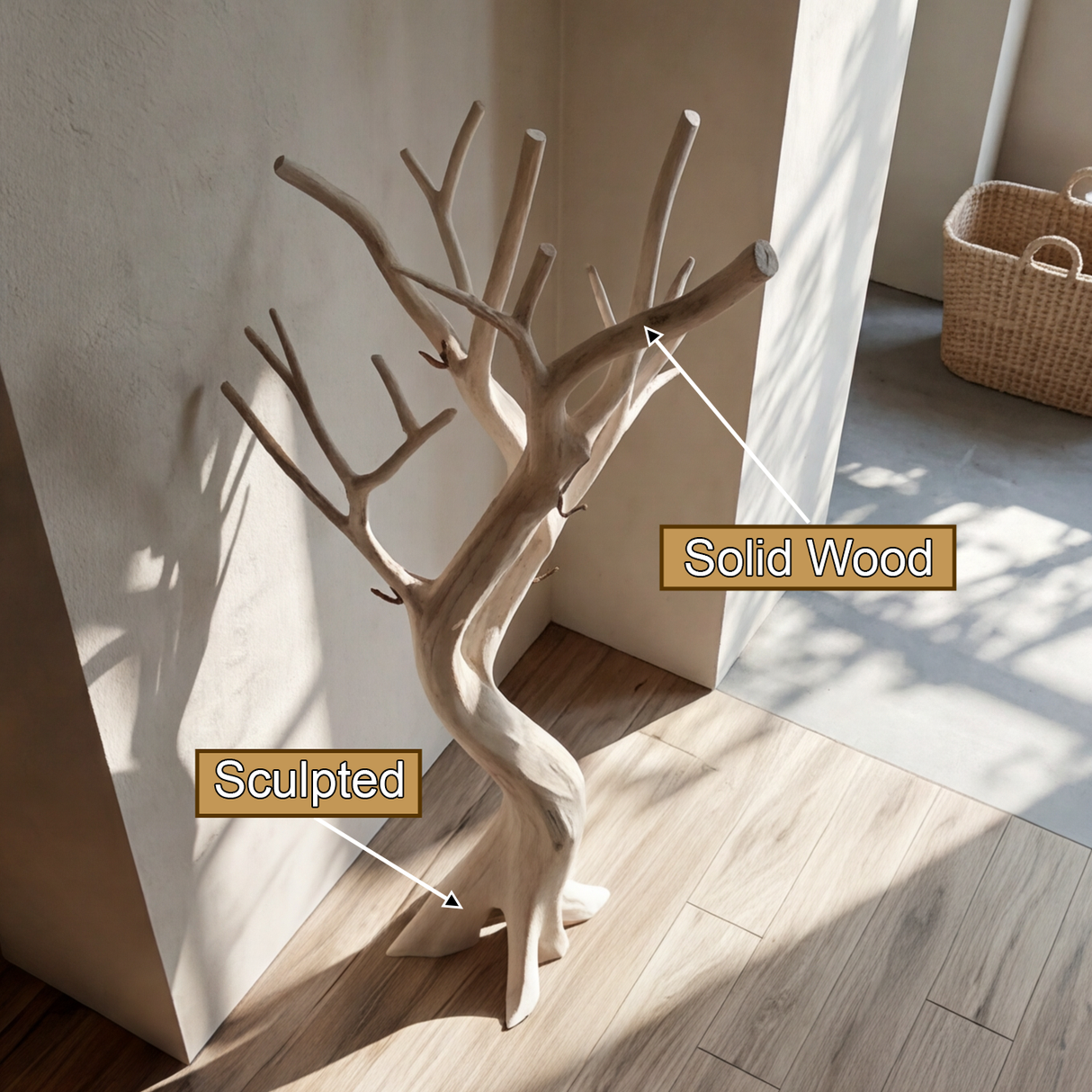 Eldrosen Sculpted Solid Wood Tree Coat Rack - Timberustic Tree Coat Rack