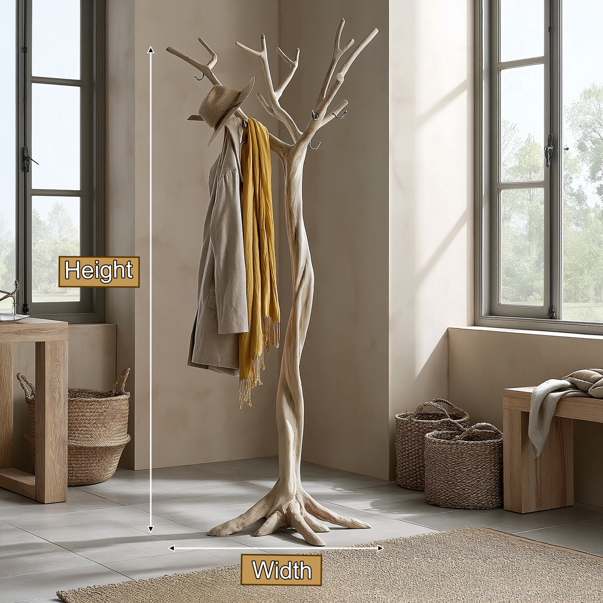 Eldrune Sculpted Solid Wood Tree Coat Rack - Timberustic Tree Coat Rack