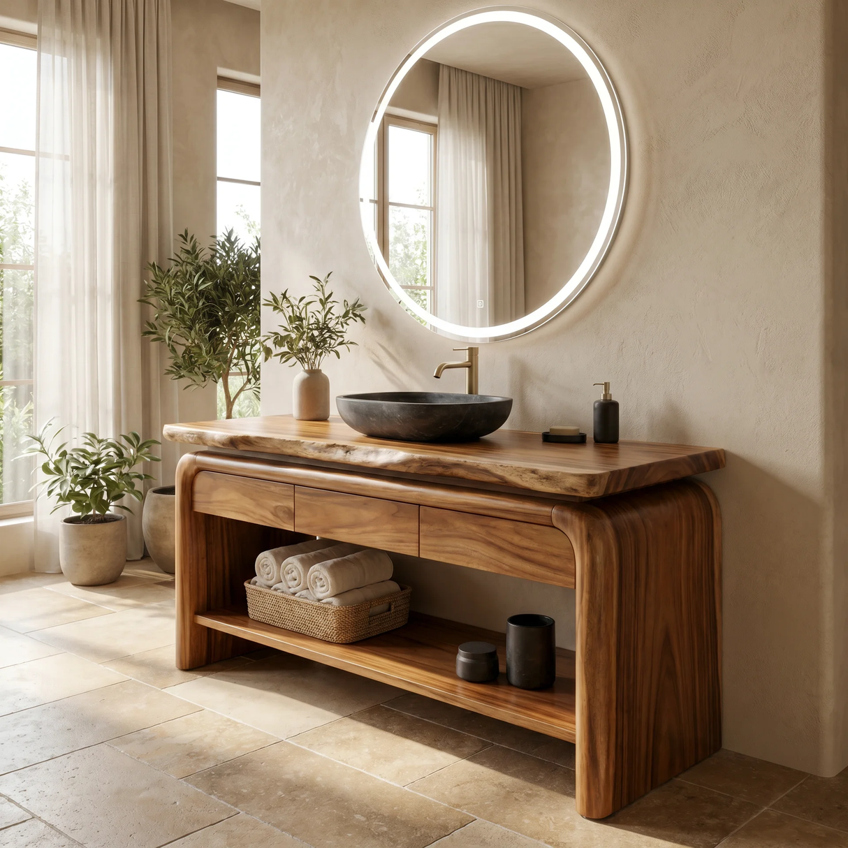 Elmridge Live Edge Solid Wood Freestanding Bathroom Vanity with Drawers