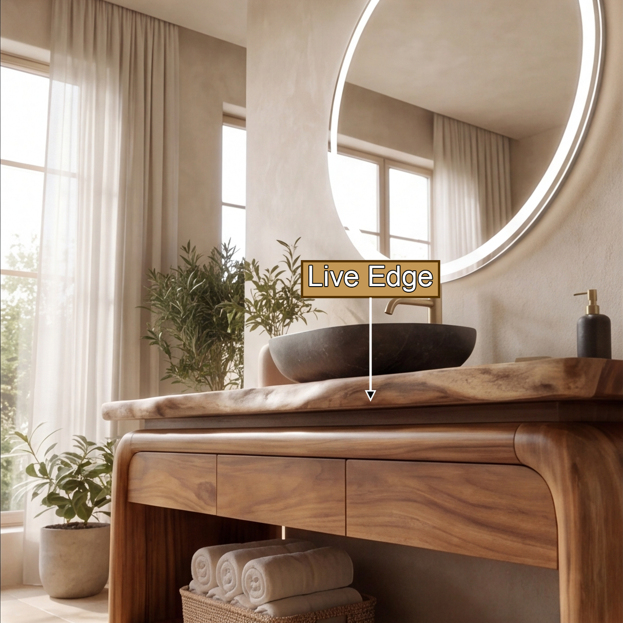 Elmridge Live Edge Solid Wood Freestanding Bathroom Vanity with Drawers