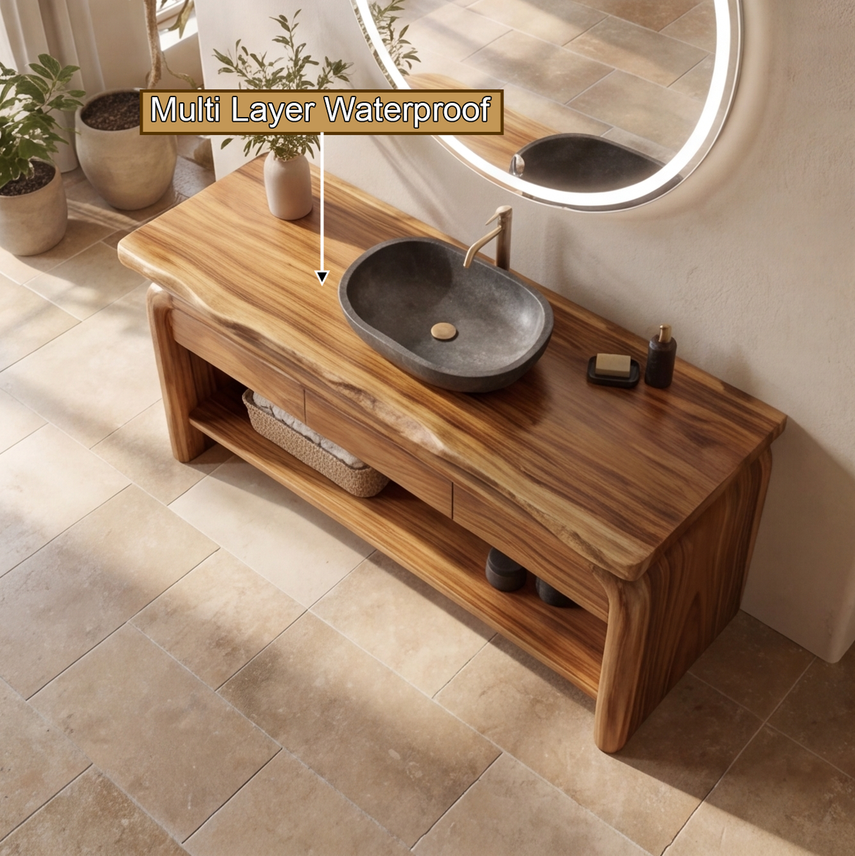 Elmridge Live Edge Solid Wood Freestanding Bathroom Vanity with Drawers