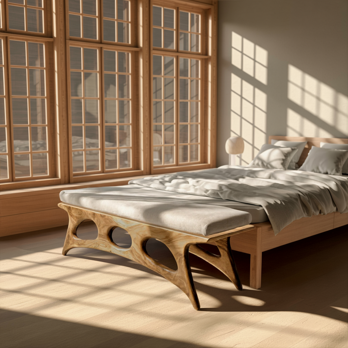Elora Crest Sculptural Wood Bed Bench - Timberustic Bed Bench